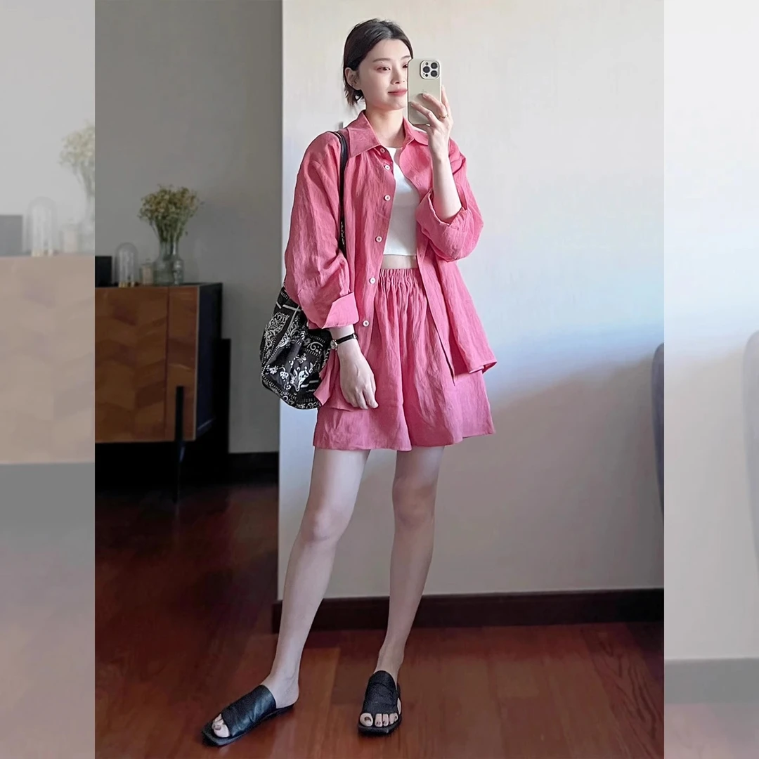 多巴胺风格纯欲风网红洋气女装夏季新款百搭休闲衬衫短裤两件套