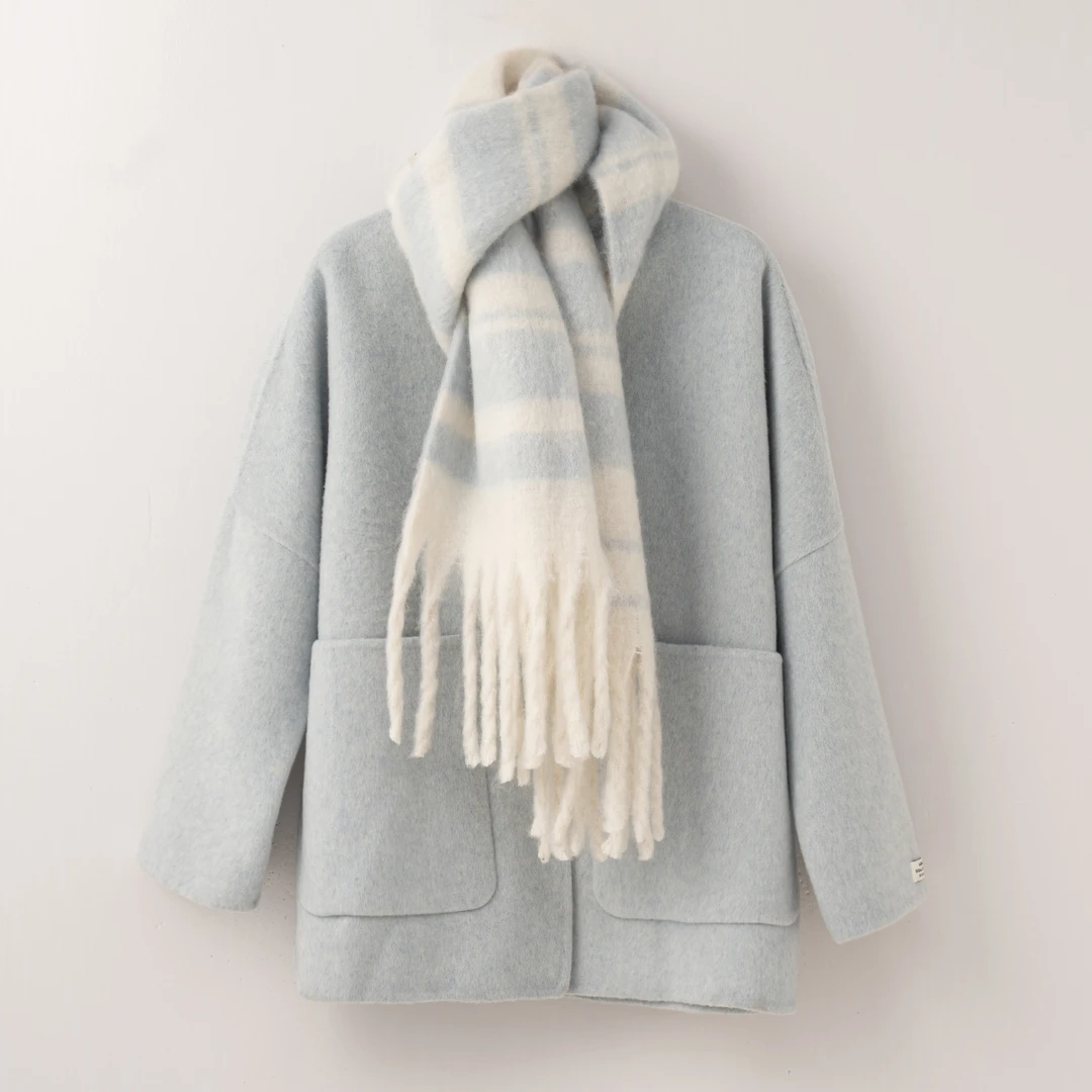 ★H2529【千金小姐】东大门出品文艺少女围巾搭配绵羊毛小香风