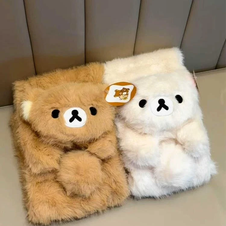 轻松熊围巾可爱卡通保暖情侣款加厚围脖秋冬季氛围感外搭护颈长条