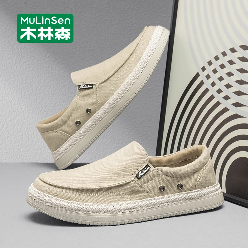木林森布鞋男2025新款秋季透气帆布鞋男士运动休闲软底一脚蹬男鞋
