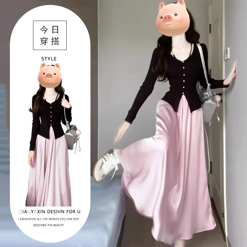 小个子韩系穿搭法式高级感连衣裙子女2025新款早春季气质长裙套装