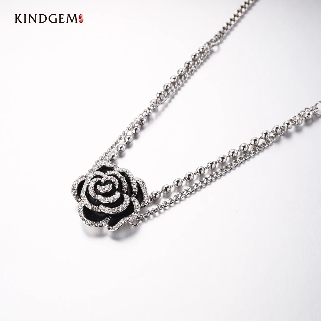 铜合金项链 AT16XZVC-26793 黑色山茶花小香风百搭轻奢气质项链