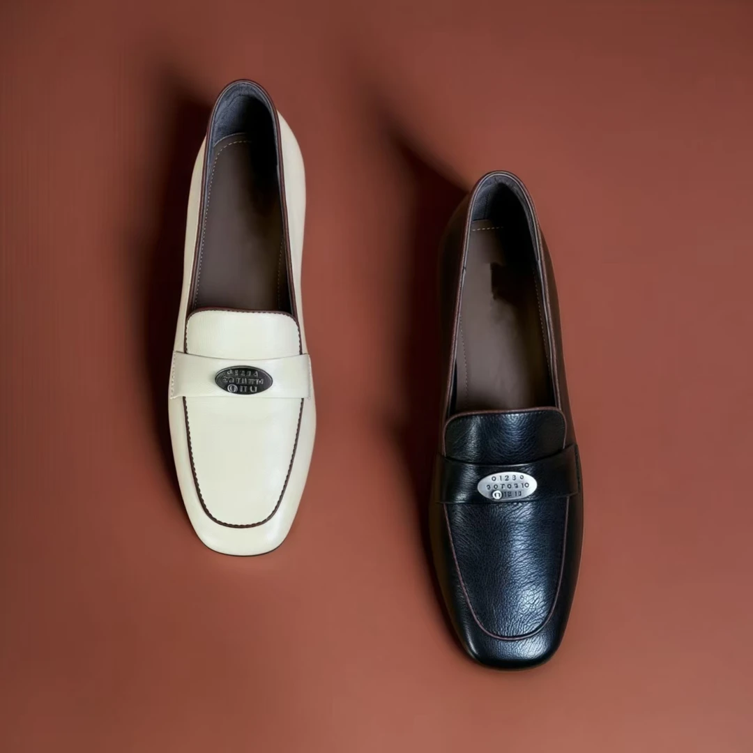 2025新款羊皮乐福鞋女跟高3厘米软底软面防滑英伦风5099