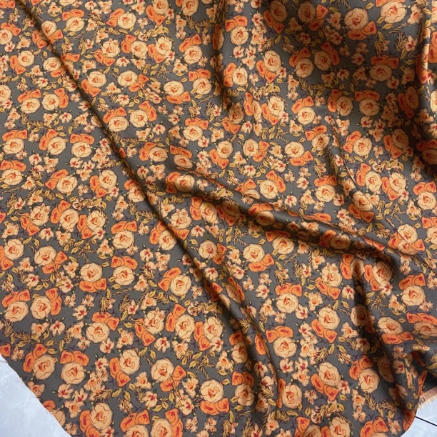 特价香云纱棉缎布料三朵花