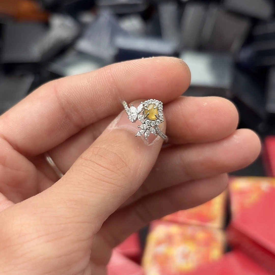 翡翠戒指银S925镀金镶嵌