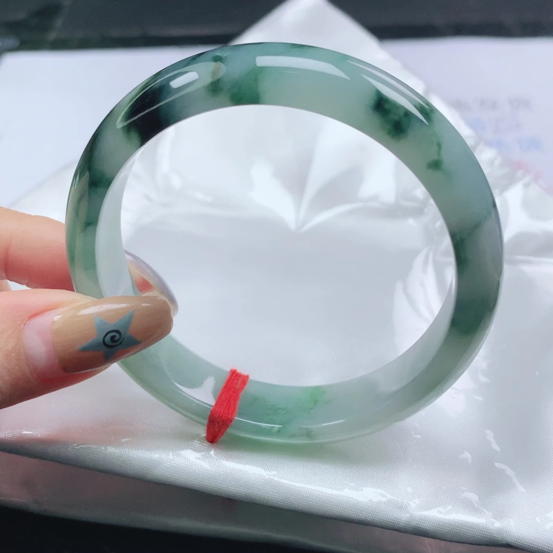 翡翠未镶嵌手镯翡翠56.8飘深蓝花正圈