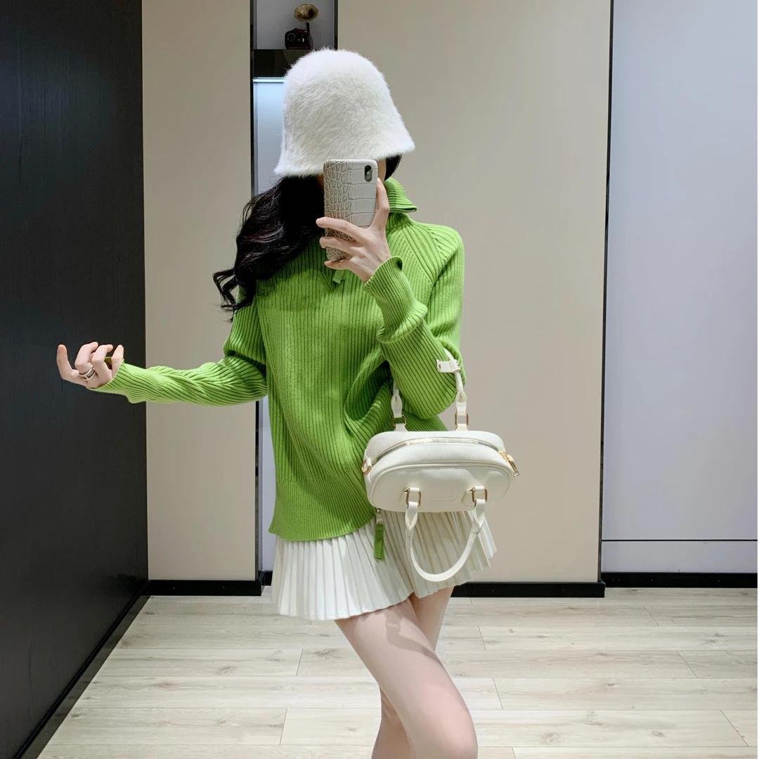 2025新款高领毛衣女长袖冬季设计感坑条小众外搭针织拉链开衫外套