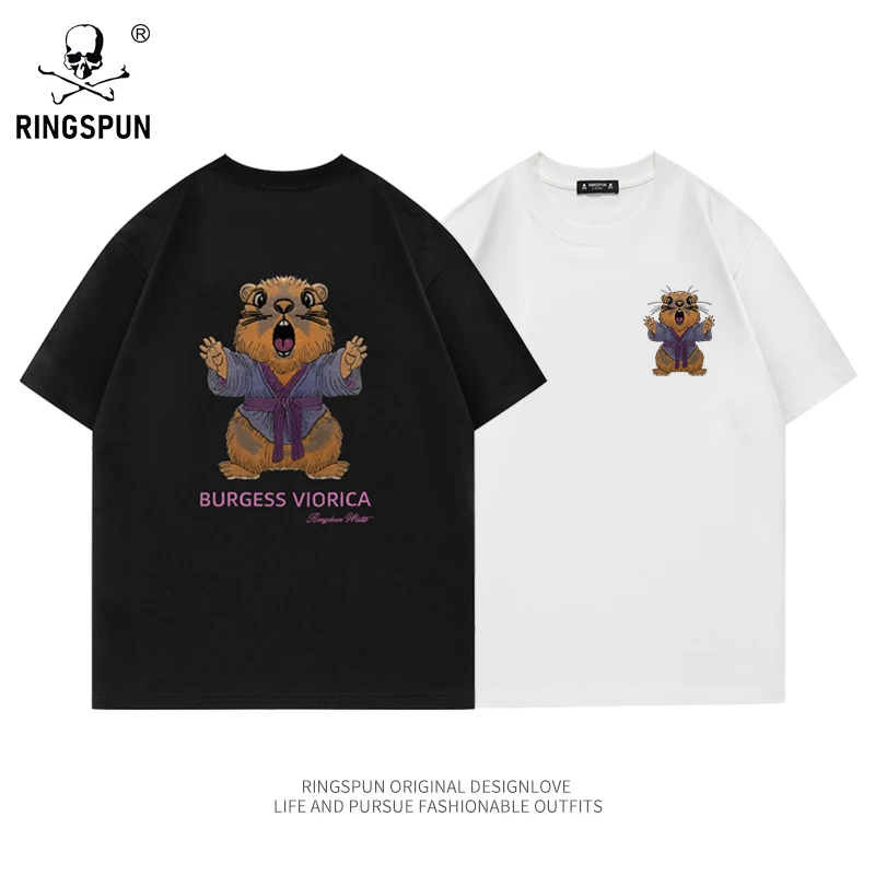 RINGSPUN【功夫鼠】重磅万针刺绣可变色潮牌T恤 圆领T恤衫男女同款