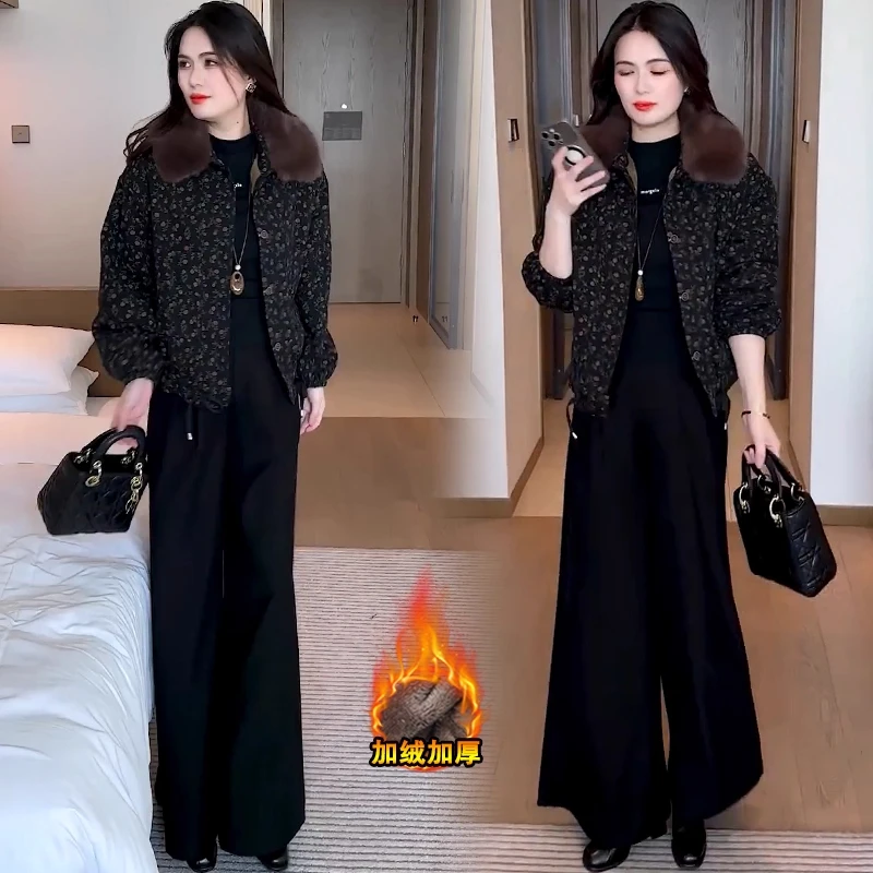 加绒加厚短款外套女2025冬季新款毛领宽松显瘦洋气保暖休闲外套