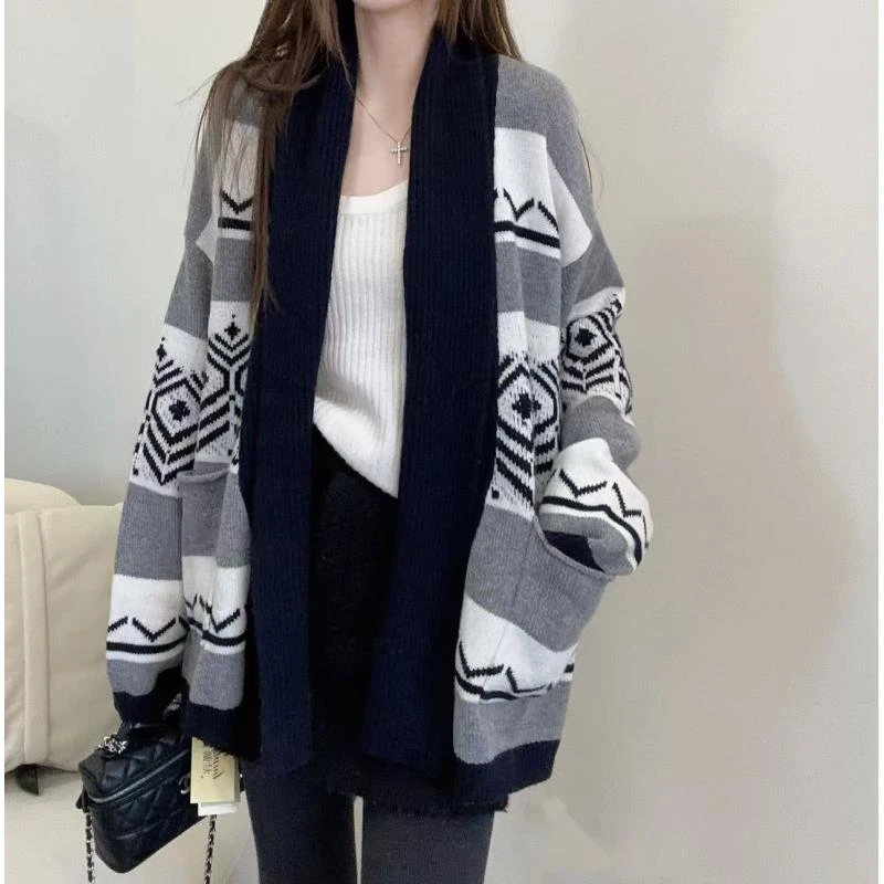 【百分百山羊绒】轻奢241673-100山羊绒慵懒风时尚提花针织外套