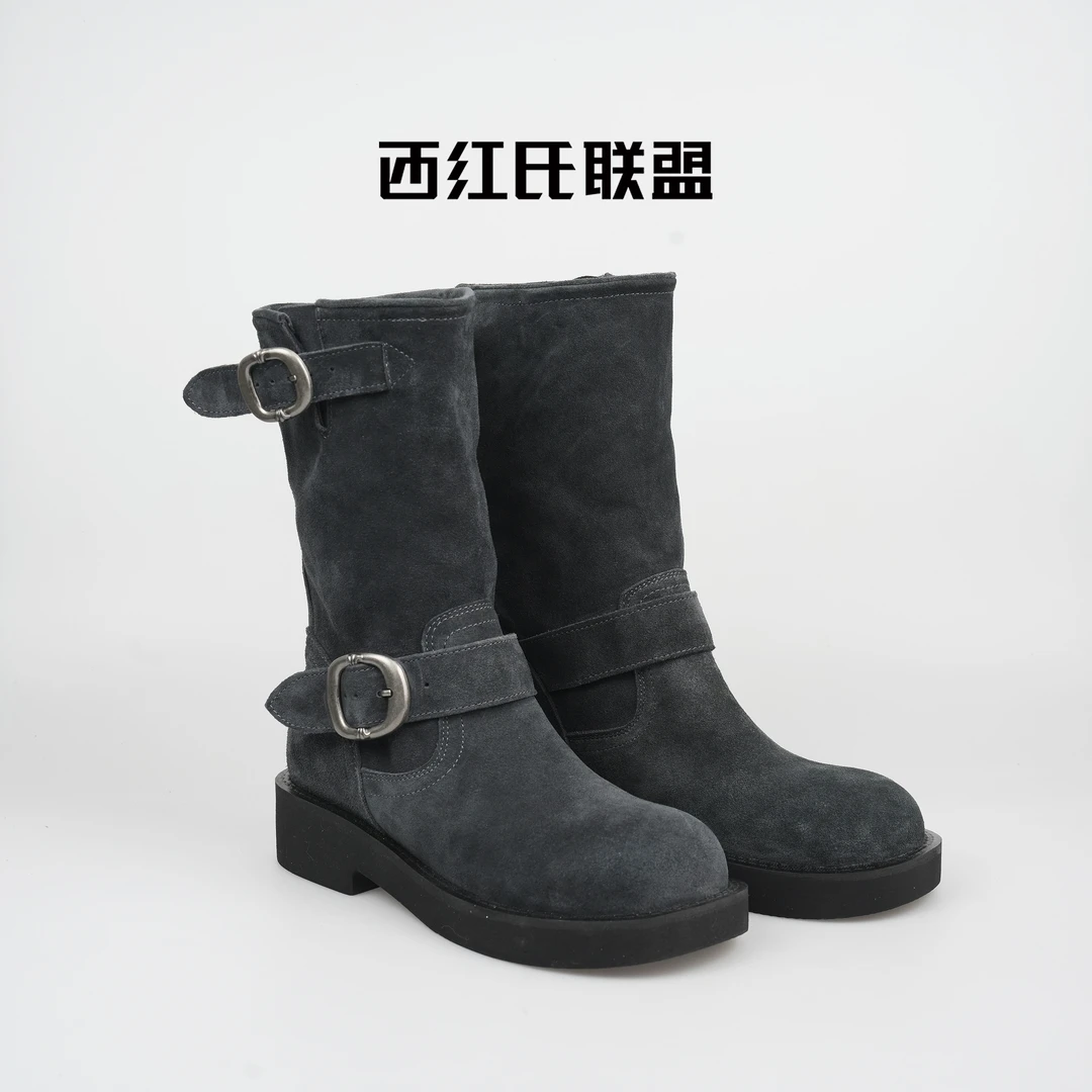 【西红氏联盟】反绒牛皮~2025秋冬新款西部牛仔堆堆靴跟高4cm