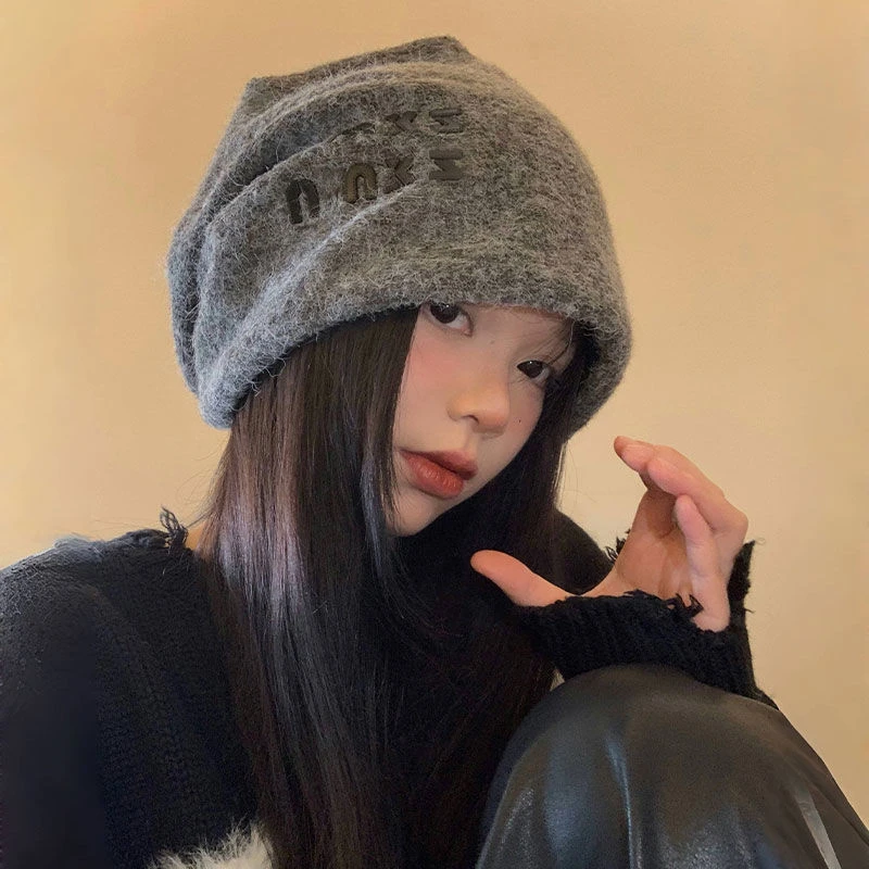 高级感网红堆堆帽大头围灰色帽子韩版慵懒风包头帽百搭帽子