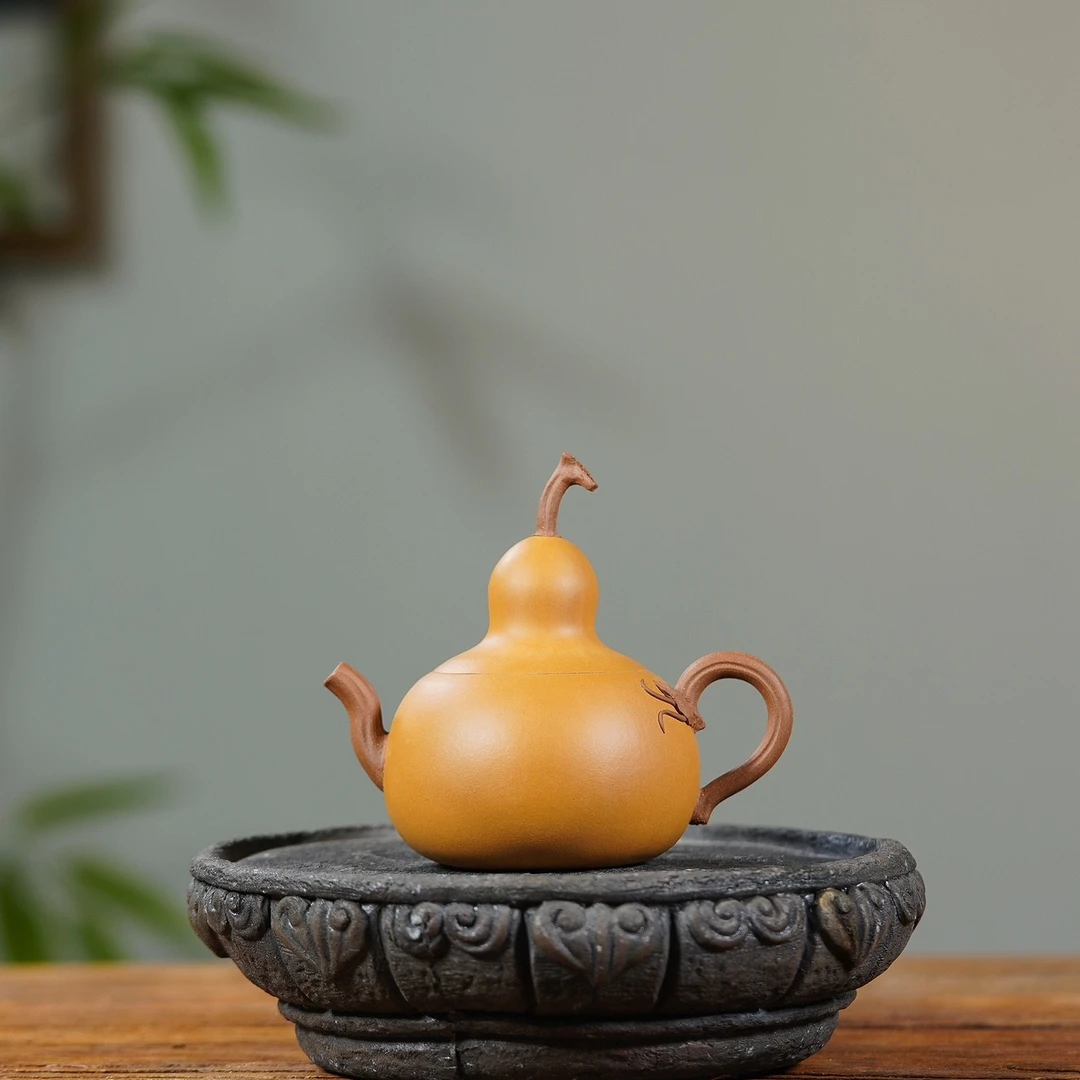 180cc宜兴紫砂全手工原矿段泥仿生葫芦泡茶壶