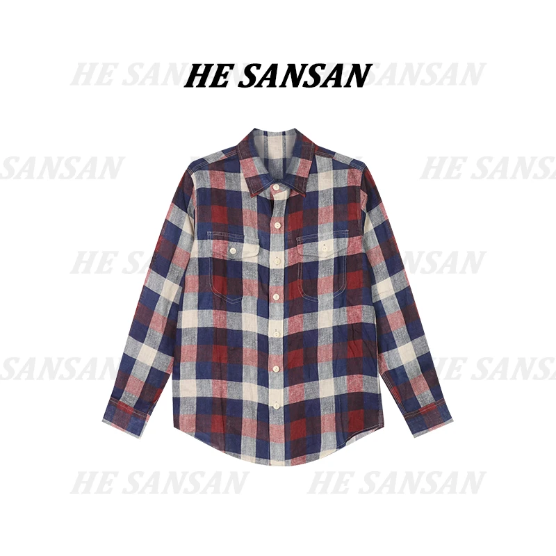 【SANSAN】轻奢气质格子长袖春季休闲百搭纹设计感衬衫DY-00056