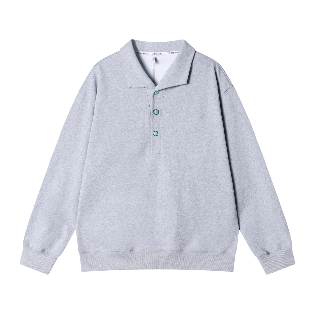 秋冬季新款时尚个性纯色半纽扣翻领卫衣休闲简约宽松百搭套头上衣