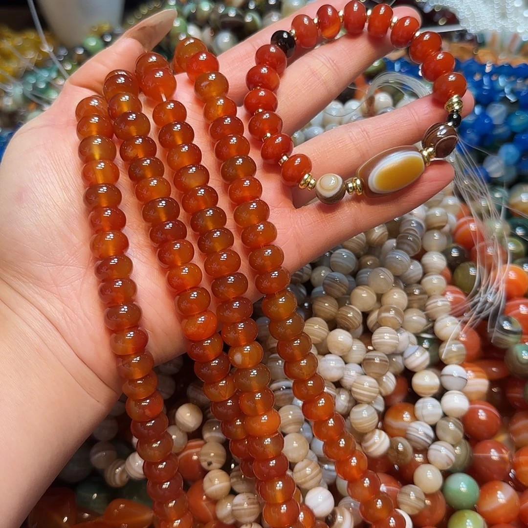 玛瑙/玉髓合金珠宝半成品12mm红玛瑙算盘一条