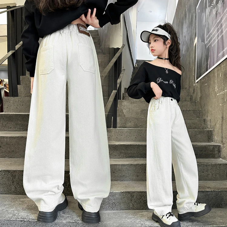 女童裤子夏季薄款大童夏款休闲宽松直筒洋气阔腿裤夏装儿童牛仔裤