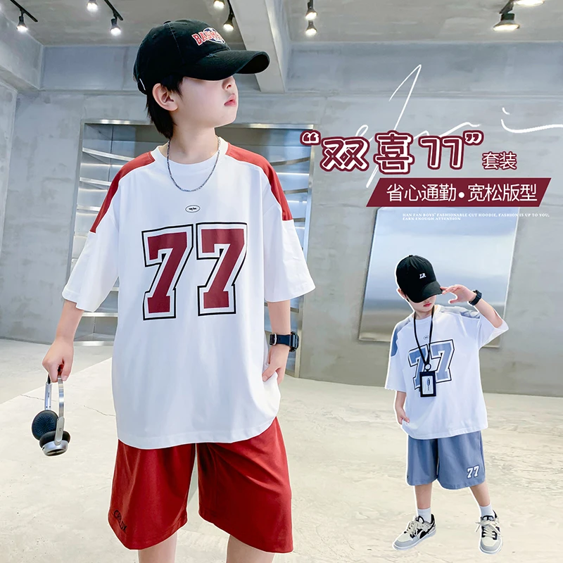 男童夏季短袖套装2025新款中大童洋气运动风宽松短袖儿童百搭短裤