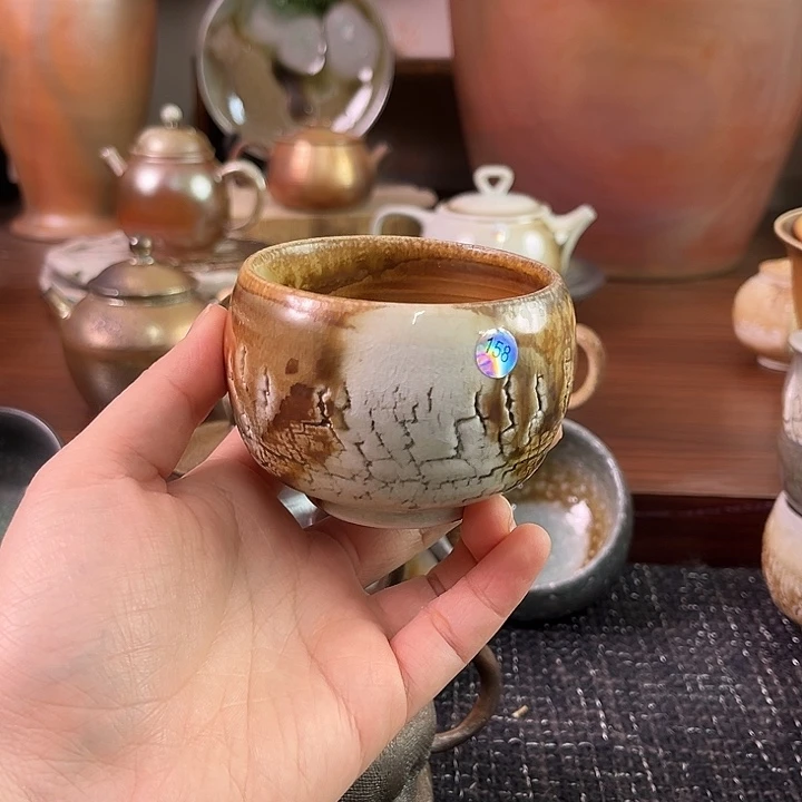柴烧爆裂杯主人杯茶杯