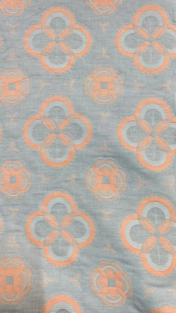 全棉色织三层纱立体提花布料双面可用（灰黄四叶花）