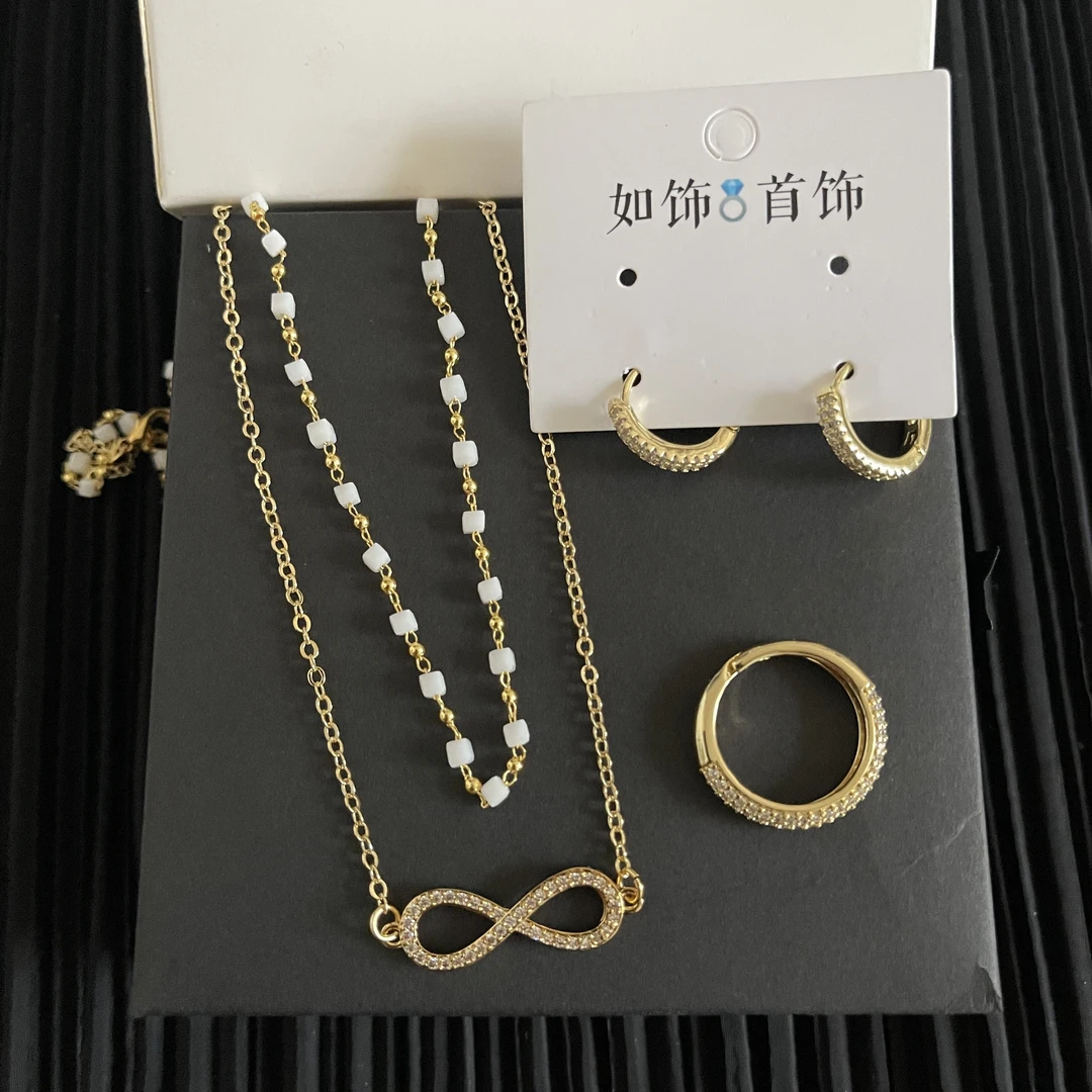 钛钢亚克力项链 如饰 八字双层链手工三件套时尚百搭欧美轻奢气质