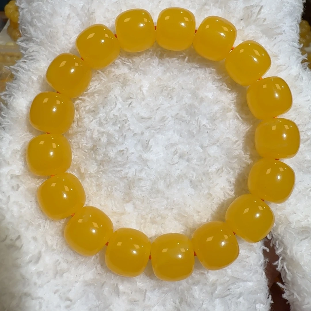 琥珀未镶嵌珠宝奇石13m焦皮同料老型橘黄浓蜡手串23.3
