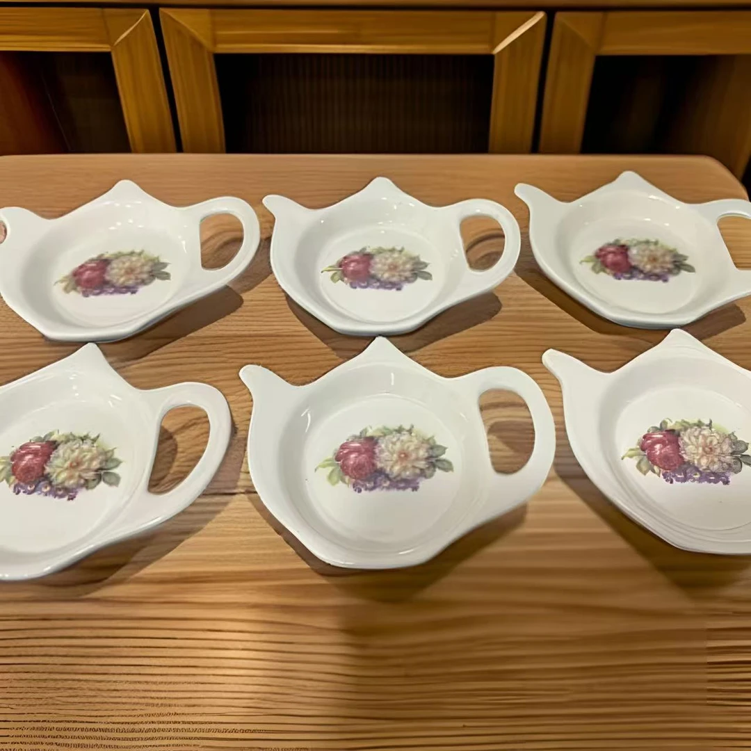 欧式红黄玫瑰家用创意茶包碟陶瓷（六个装）