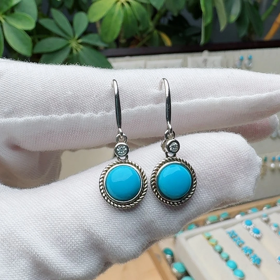 绿松石银S925镶嵌耳饰耳环