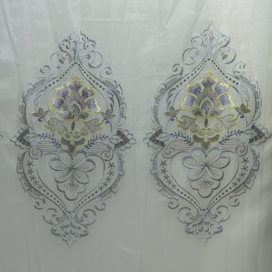 00850 窗帘客厅挂钩款成品刺绣卧室防晒窗纱宽6米高2.7米免费对开