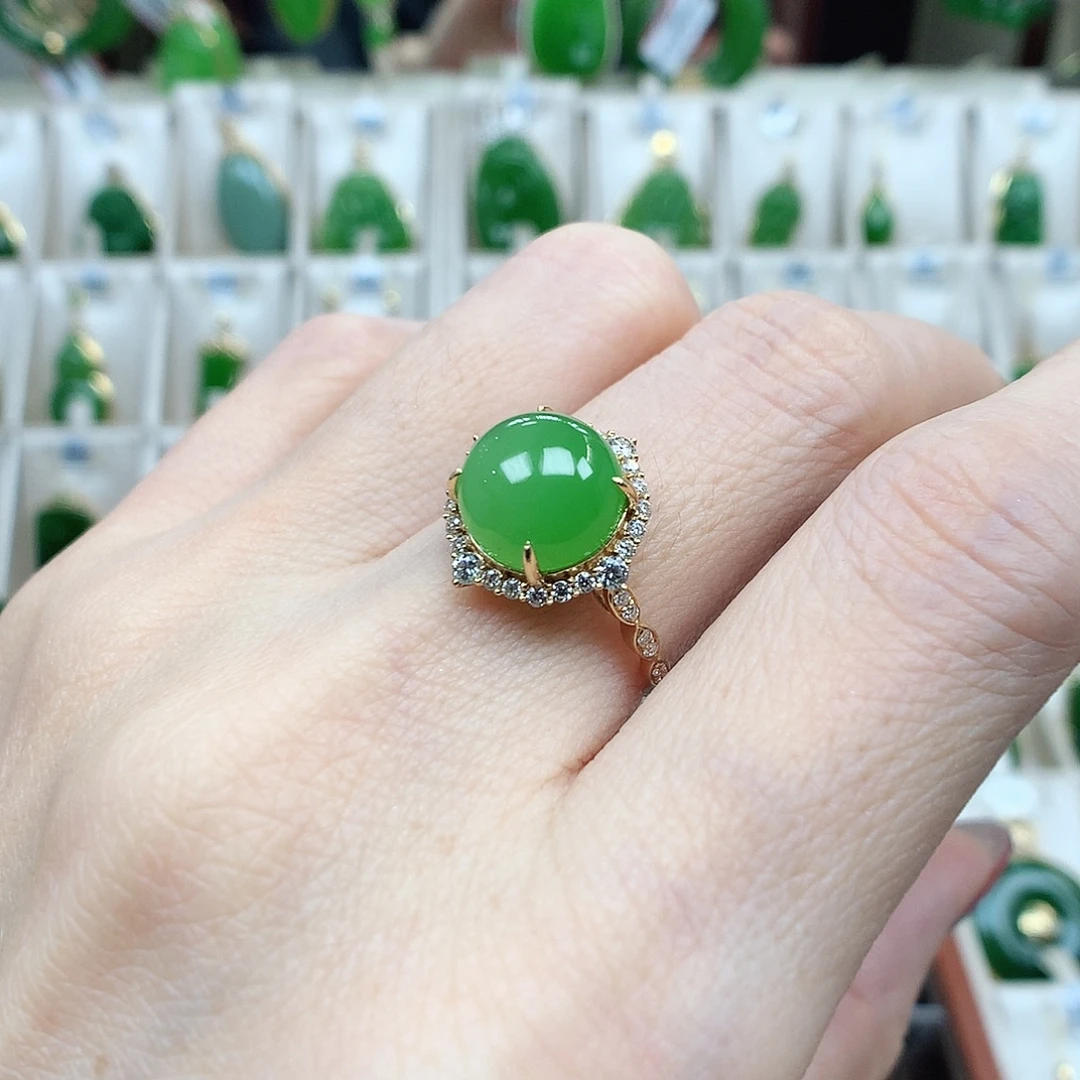 和田玉（碧玉）18K金镶嵌戒指10