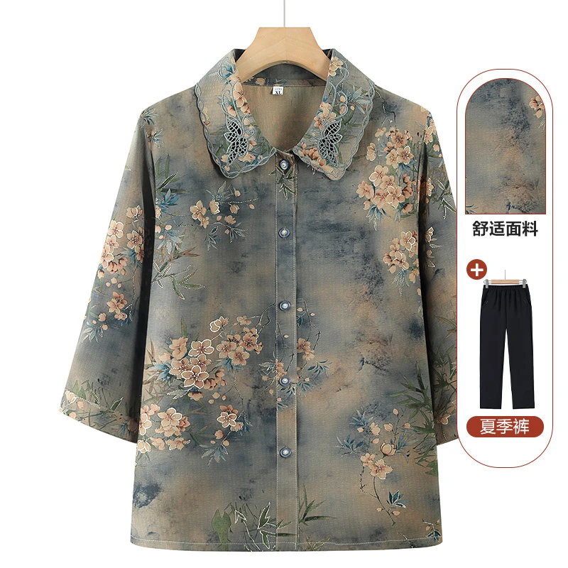 妈妈装国风新中式外套60岁春夏中老年女装立领宽松舒适气质衬衣