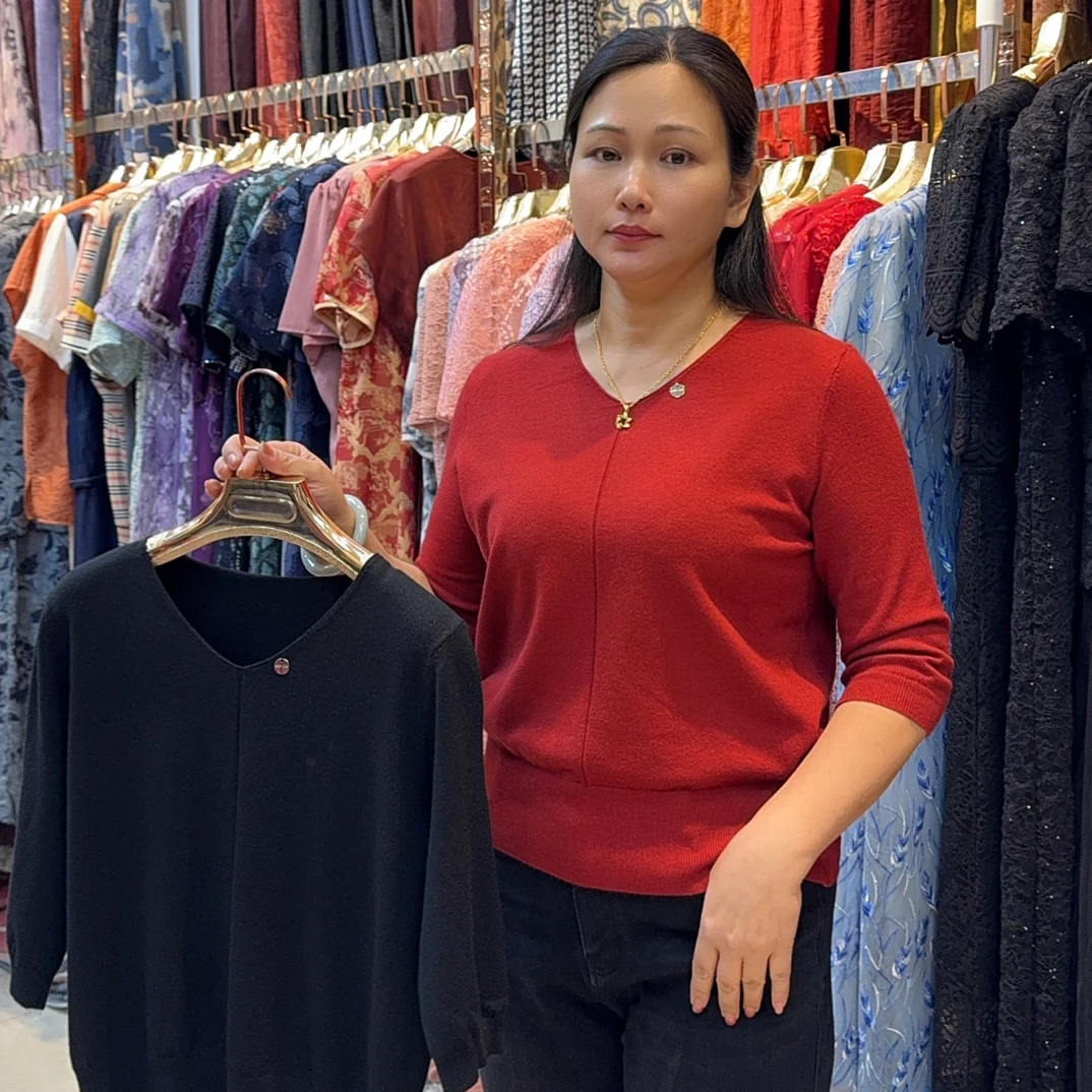 薄款女装针织百搭女中袖宽松V领毛针织衫网红套衫