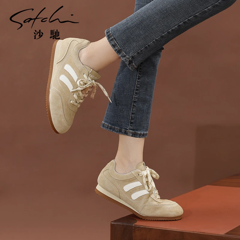 沙驰女鞋25年新款薄底德训鞋轻便户外休闲鞋时尚拼色休闲女鞋