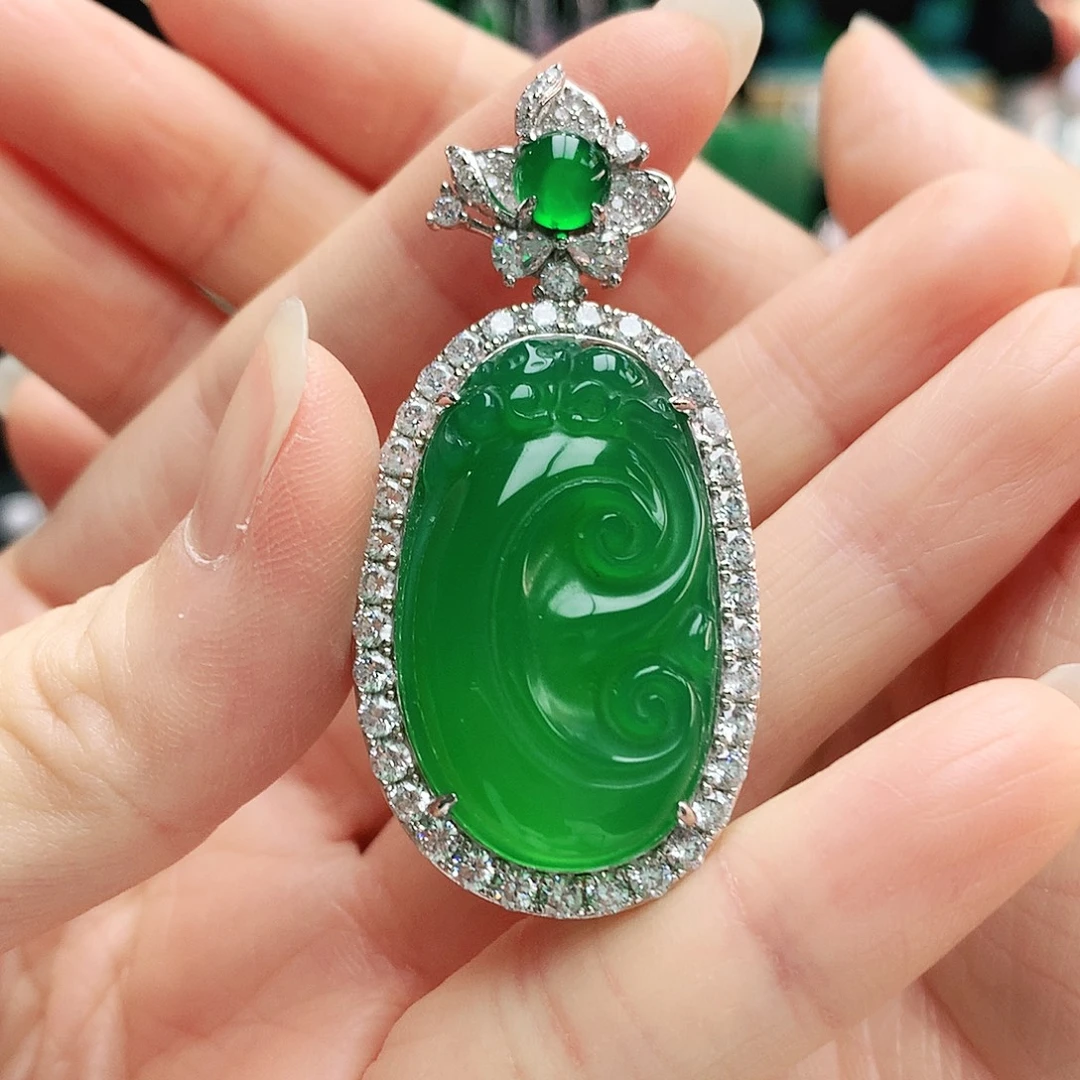 玛瑙/玉髓银S925镶嵌吊坠