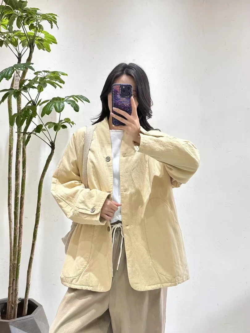 D 【老钱风】Y字领时尚超软棉衣棉服