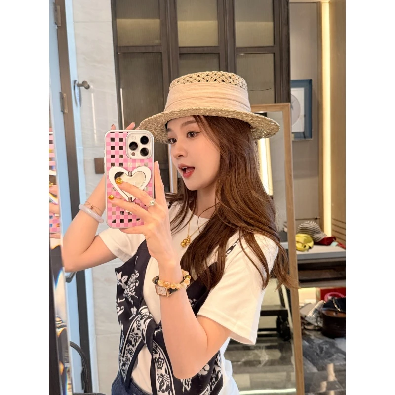 【假两件丝巾绑带】夏季时尚设计款假两件绑带短袖-DX2025393