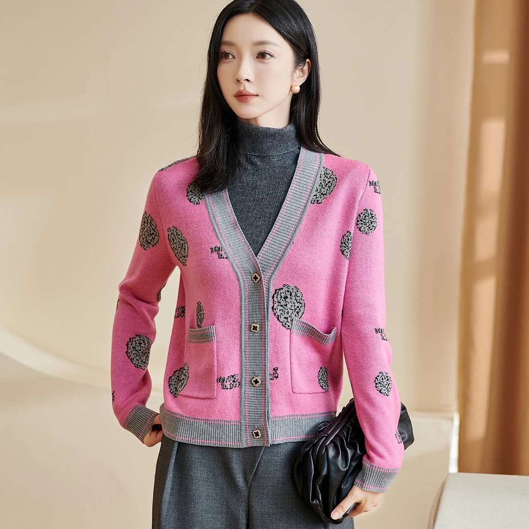 【丽公主专属】气质减龄撞色针织衫休闲百搭单排扣开衫女5W23AU0453