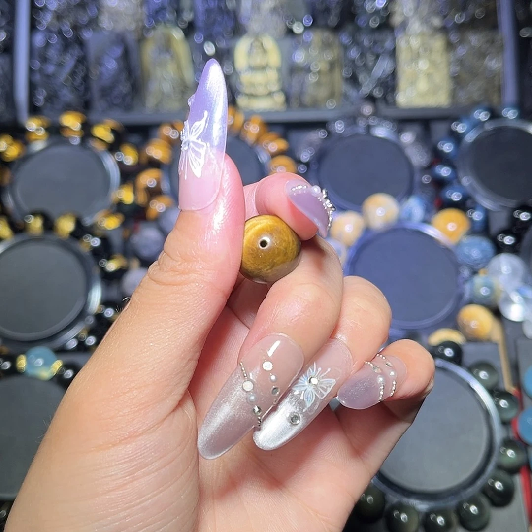 黑曜岩未镶嵌手串小***6黄虎眼14m