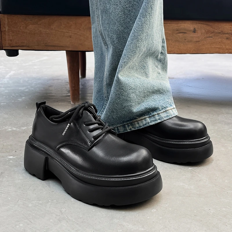 增高德比鞋男休闲黑色大头皮鞋男英伦风百搭时尚复古厚底通勤潮鞋