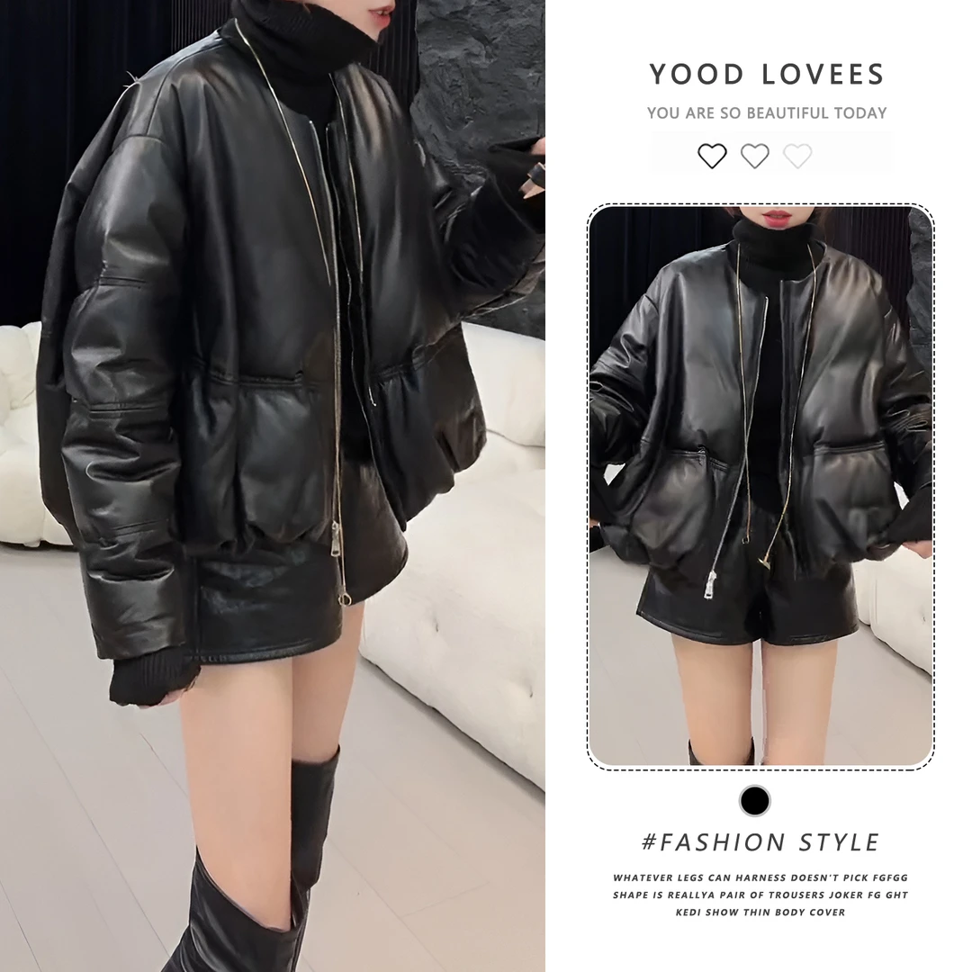 2025冬季新款休闲简约圆领轻薄时尚棉衣女宽松显瘦加棉保暖棉服潮