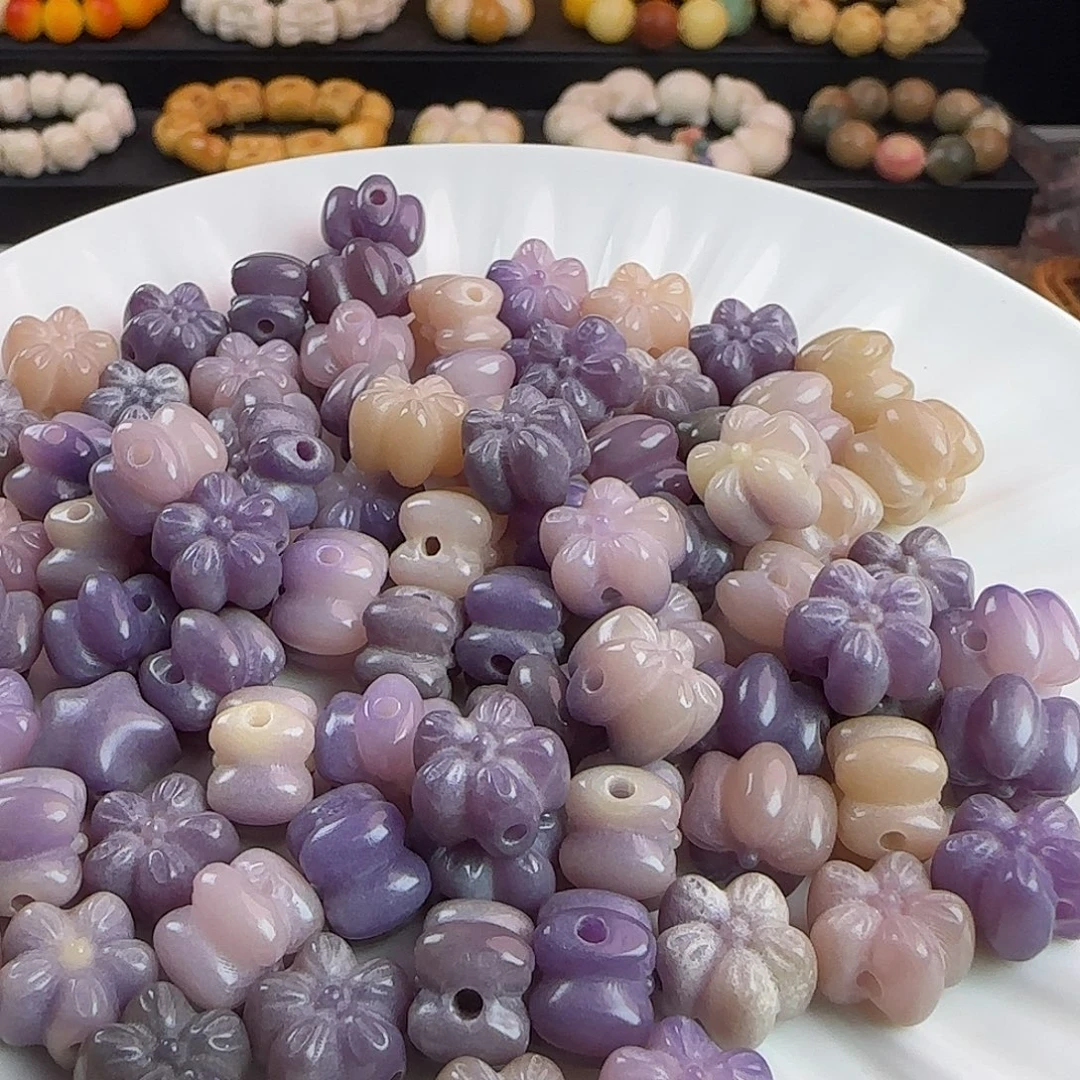 吊坠菩提根/象牙果卡13紫色五瓣花100颗批发