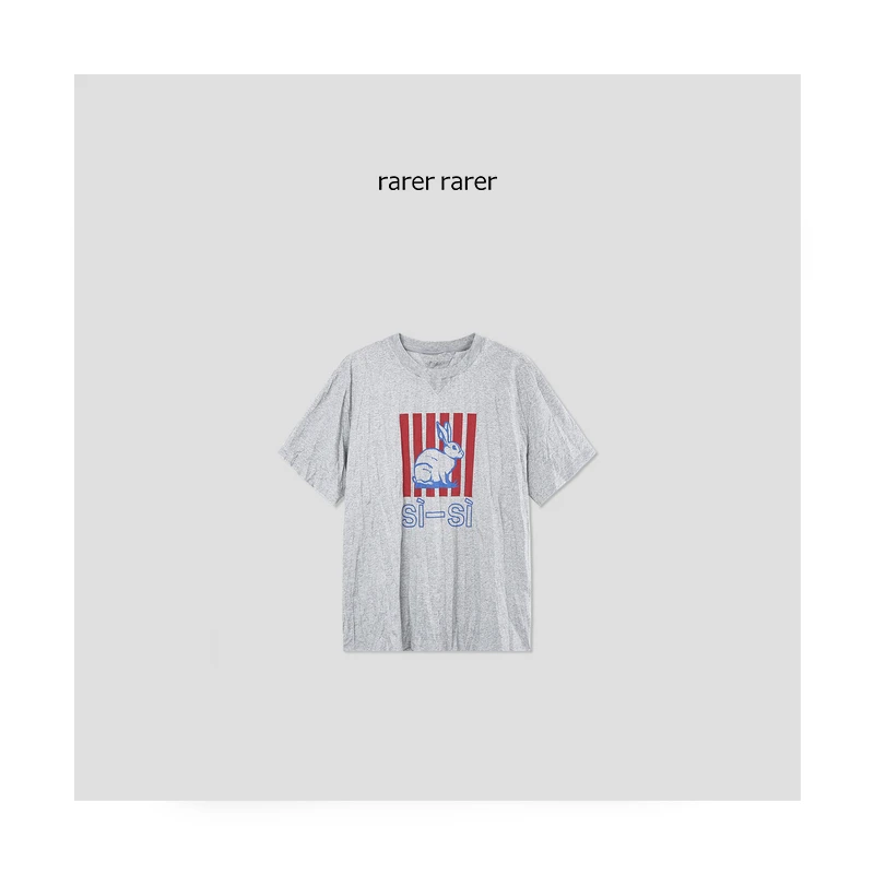 【rarer rarer】25SS夏季B-v大白兔褶皱灰色棉短袖T恤 2501261