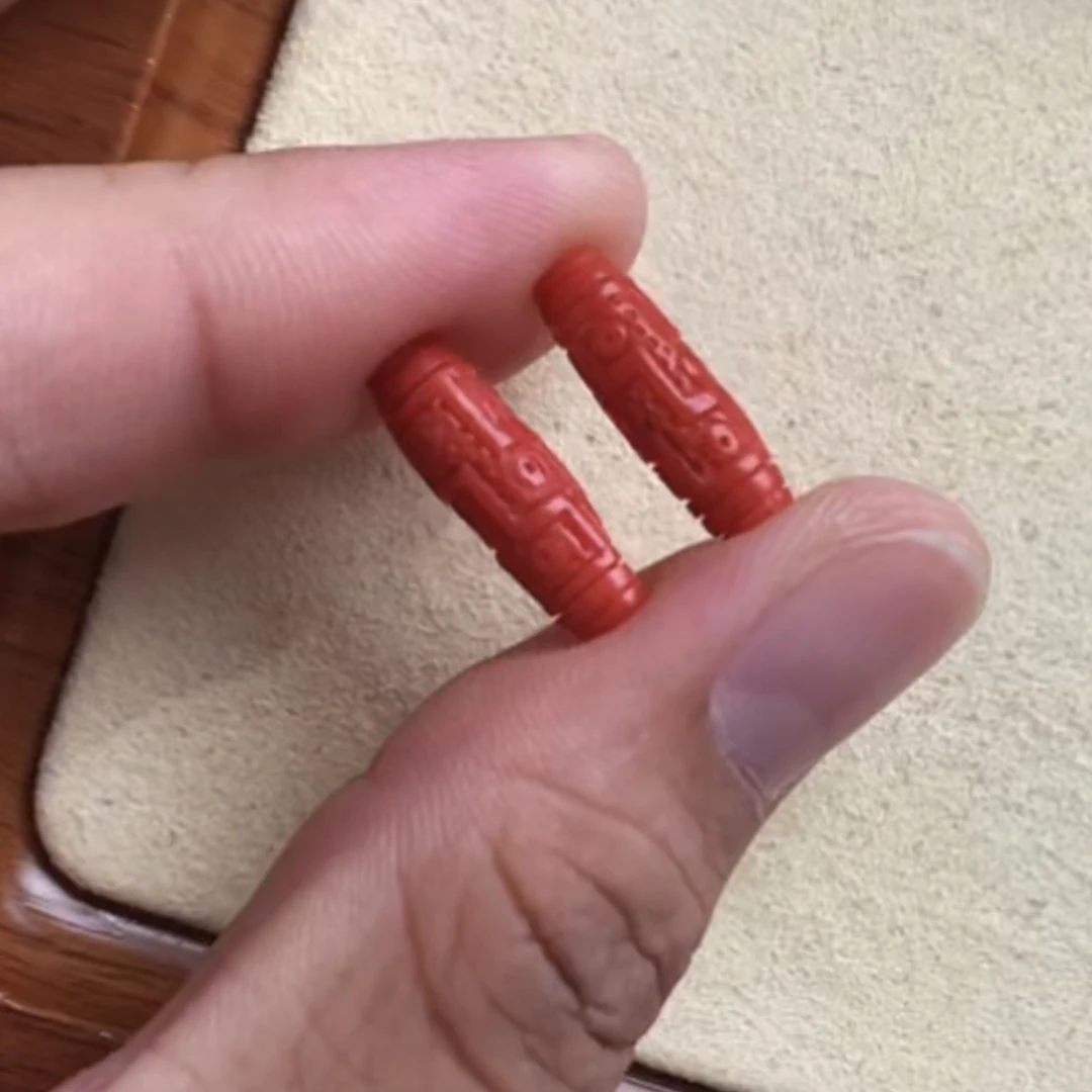 沙丁珊瑚雕刻九眼天珠一个-多样性发货