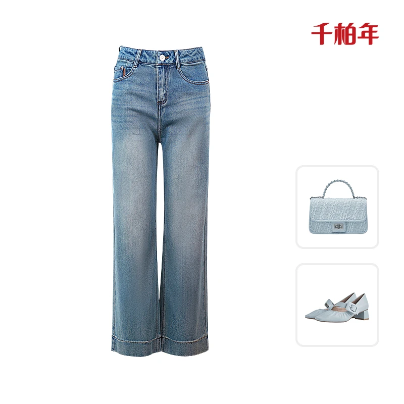 千柏年【复古摩登】时尚宽松休闲廓形提臀修腿直筒牛仔裤-C1714