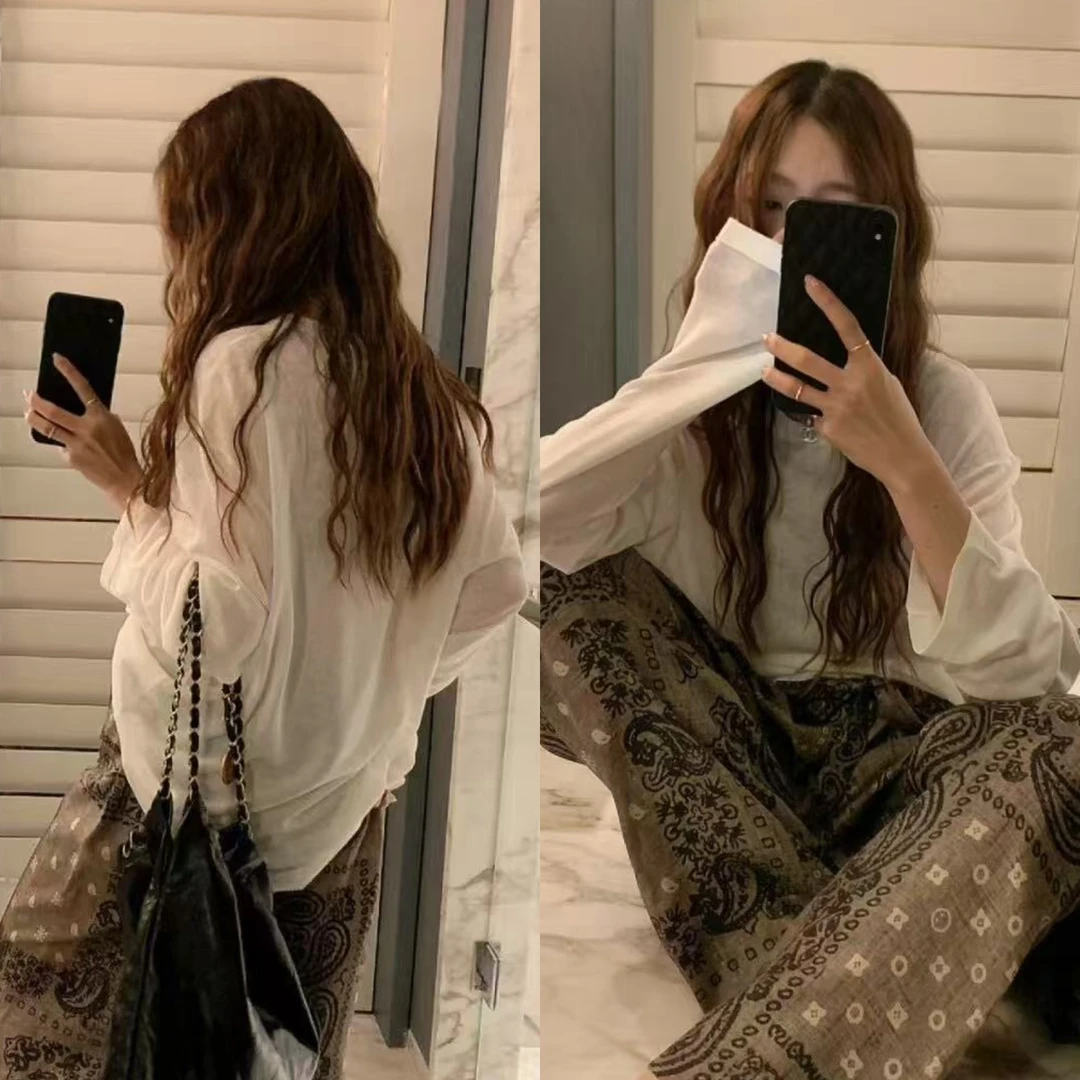 【NO退NO换莱赛尔天丝tee有圆领V领轻薄长袖T恤（MH2581329#）棉花糖