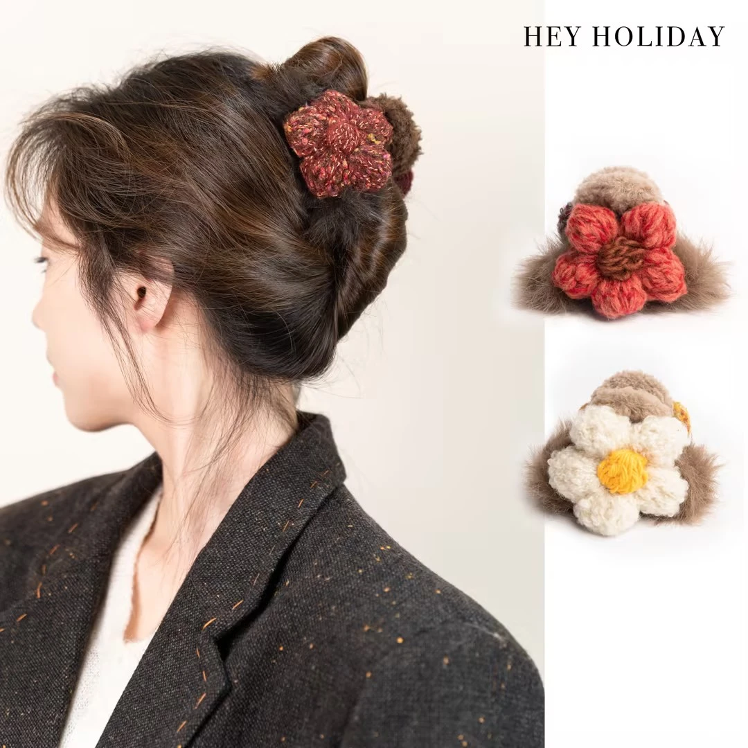 新款秋冬爱心花朵抓夹气质百搭少女发夹简约甜美时尚毛茸茸发夹