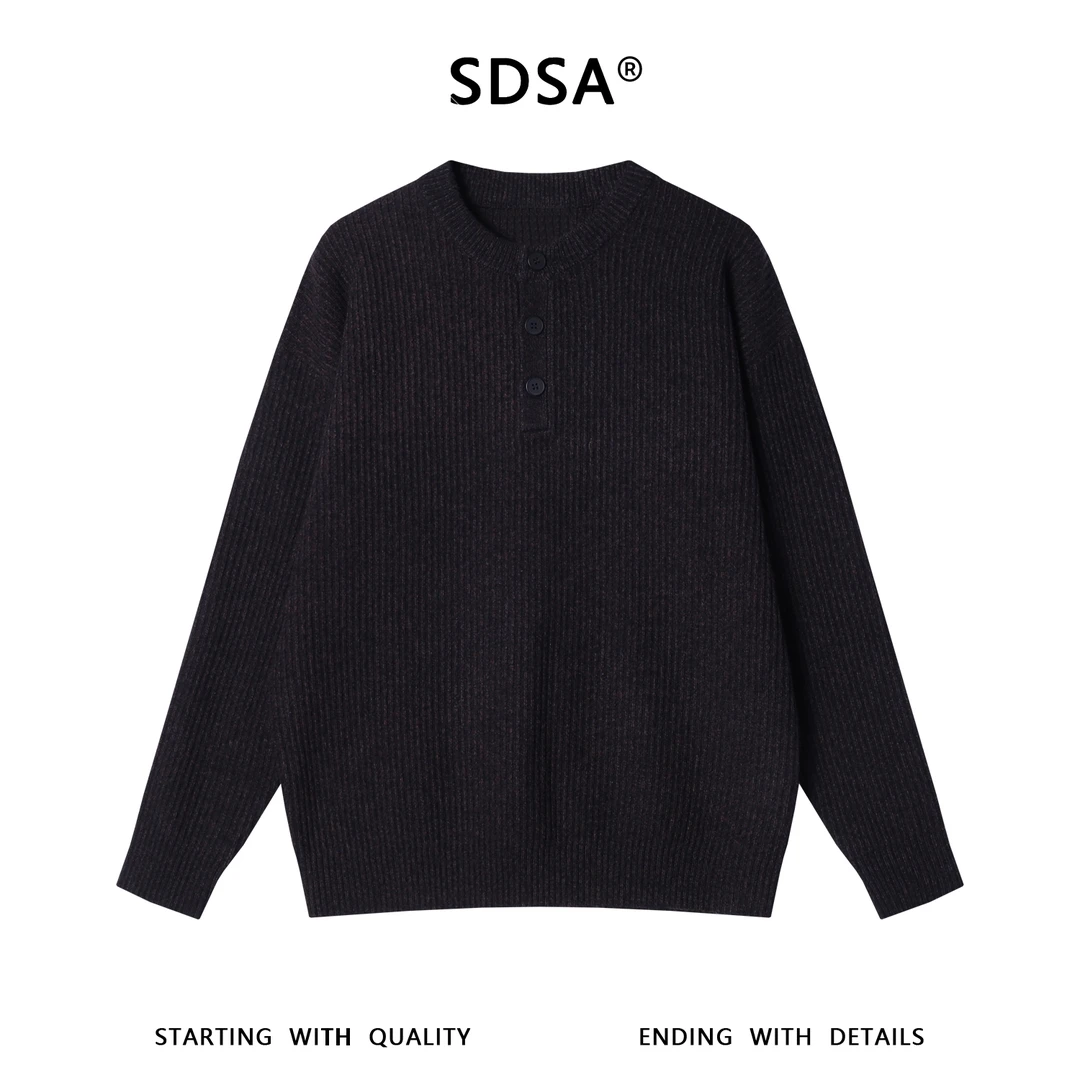 SDSA男士秋冬新款痞帅男装韩版亨利领竖纹针织衫百搭慵懒风毛衣