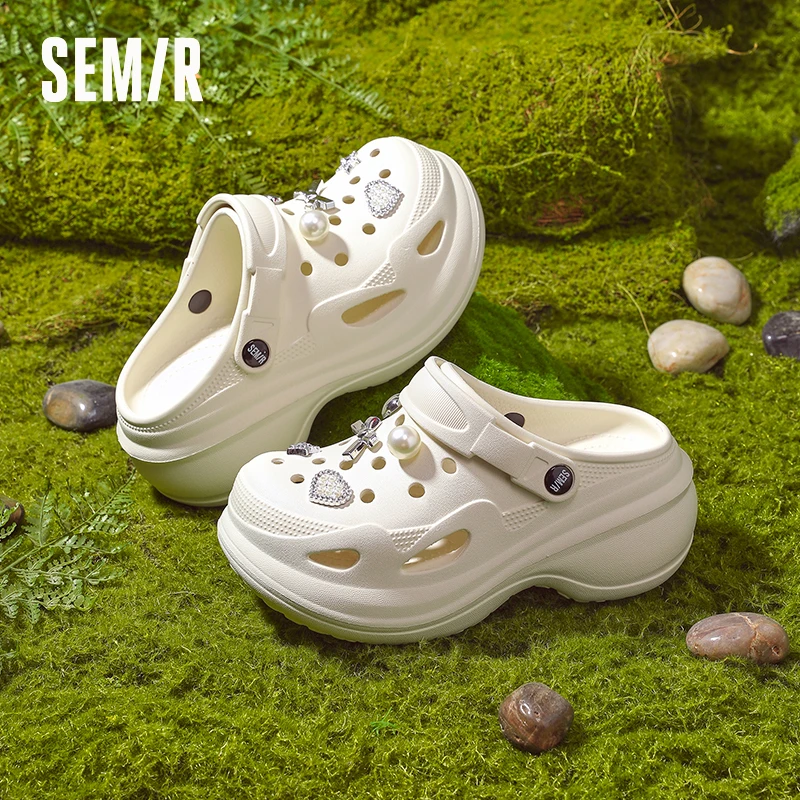 SEMIR【甜心巴洛克】厚底洞洞鞋女外穿踩屎感沙滩鞋防滑防臭拖鞋