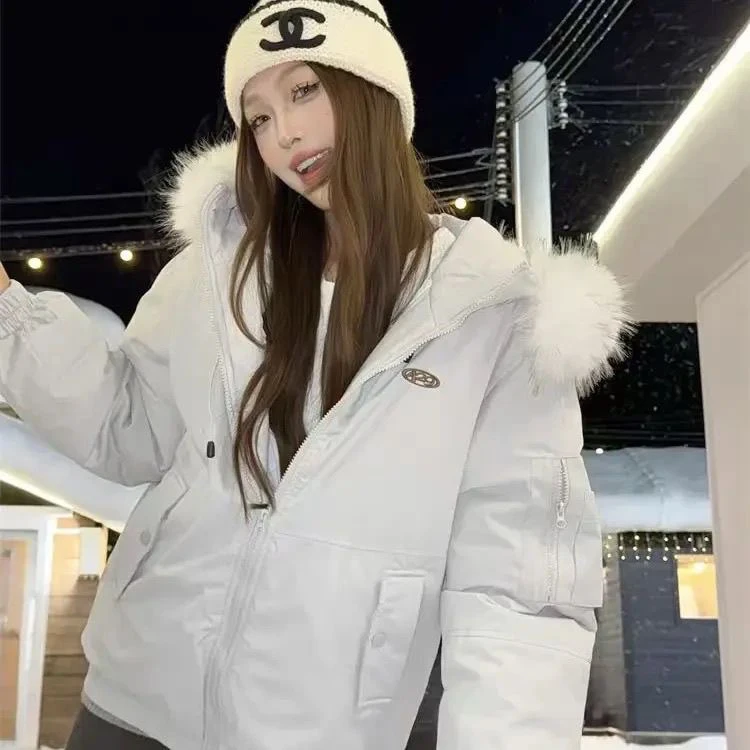 国潮冬季情侣保暖大毛领工装派克服羽绒棉