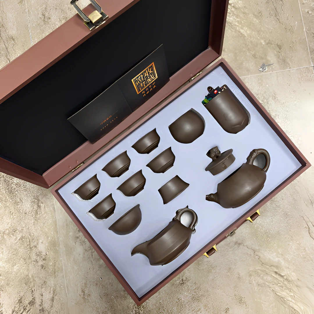 A 163(礼盒装)原矿紫砂凤鸣石瓢壶招财貔貅茶具家用功夫茶器套装